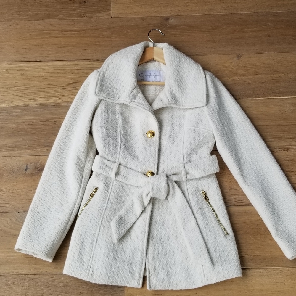 Cream XS Jessica Simpson textured wool coat - Picture 4 of 7